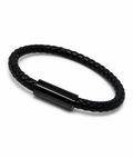 Barutti black braided full-grain leather bracelet with matte black stainless-steel magnetic clasp