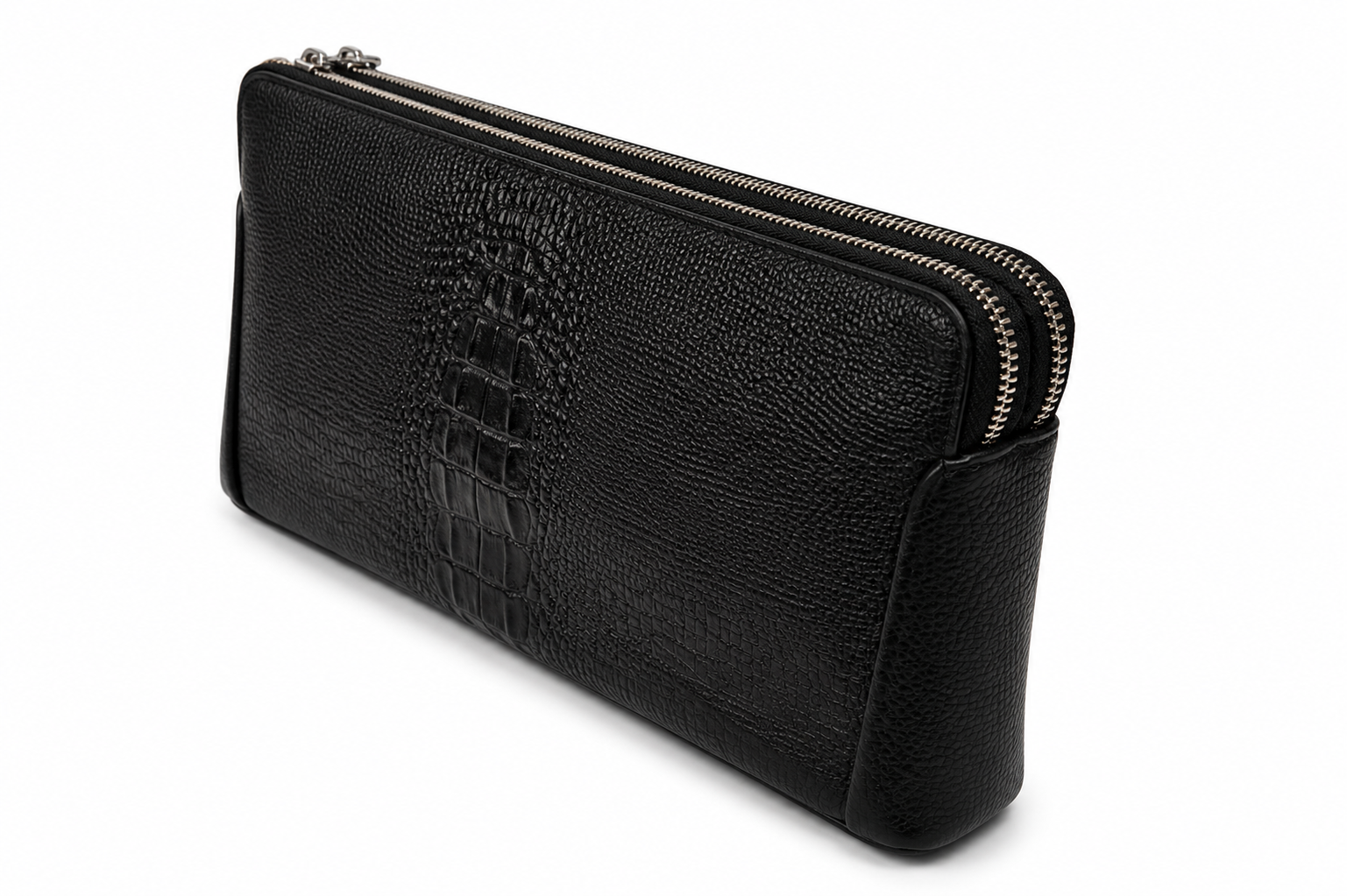The Lecco — Croc-Embossed Leather Zip Clutch