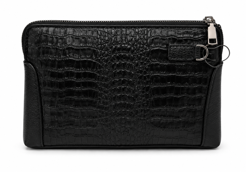 The Lecco — Croc-Embossed Leather Zip Clutch