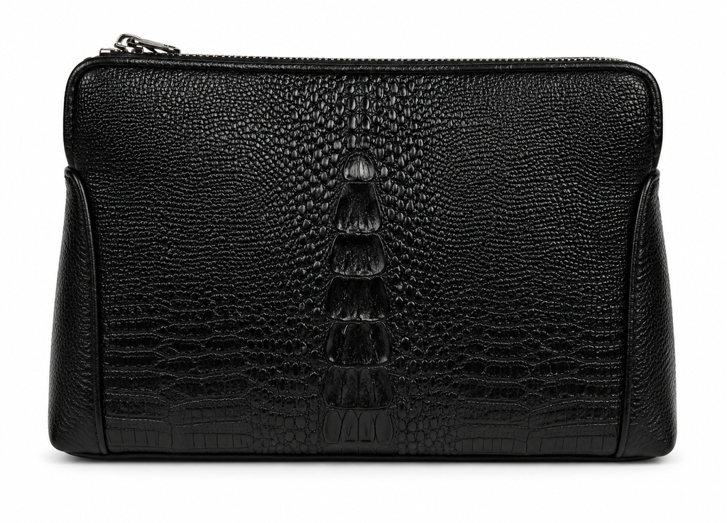 The Lecco — Croc-Embossed Leather Zip Clutch
