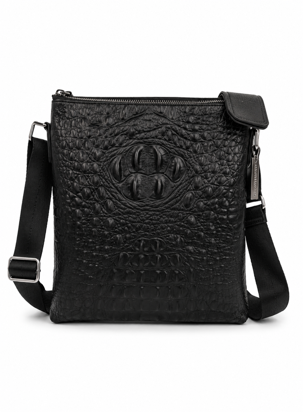 The Coccodrillo crocodile-embossed leather crossbody bag in black, front view