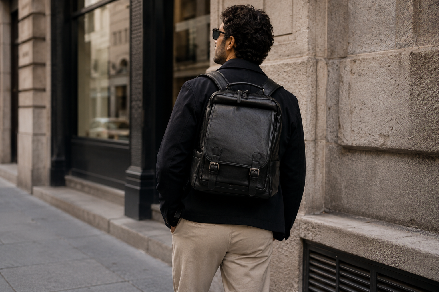 The Padova leather backpack interior showing padded laptop sleeve