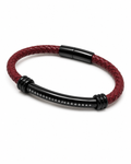 Barutti red braided full-grain leather bracelet with black stainless-steel ID bar