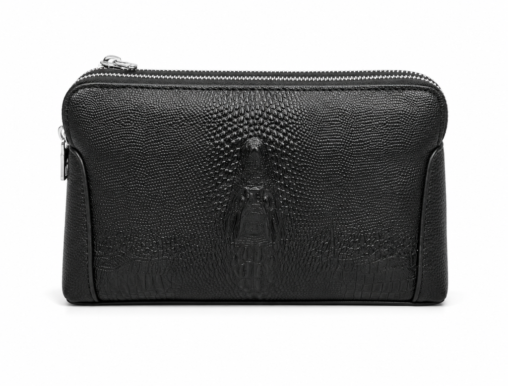 The Firenze crocodile-embossed leather travel wallet in black