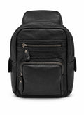 Barutti Bags & Accessories Amalfi black distressed full-grain leather sling backpack with brass zippers.