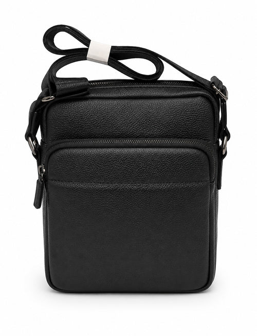 Barutti Bags & Accessories The Bologna black full-grain leather vertical messenger bag with front zip pockets