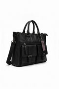 Barutti Bags & Accessories black full-grain leather holdall bag with dual handles, shoulder strap, and front pockets.