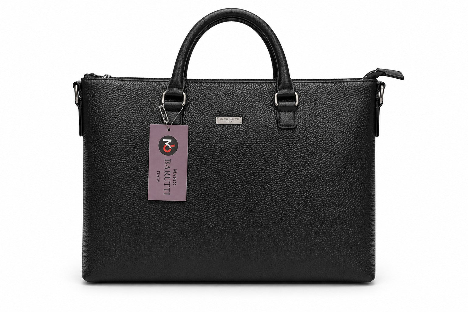 Barutti Bags & Accessories Genova black full-grain leather slim briefcase with top handles and metal hardware.