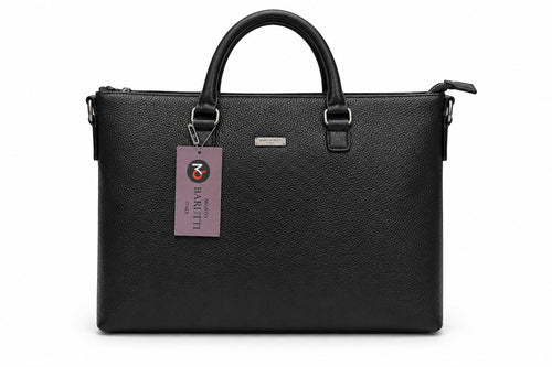 Barutti Bags & Accessories Genova black full-grain leather slim briefcase with top handles and metal hardware.