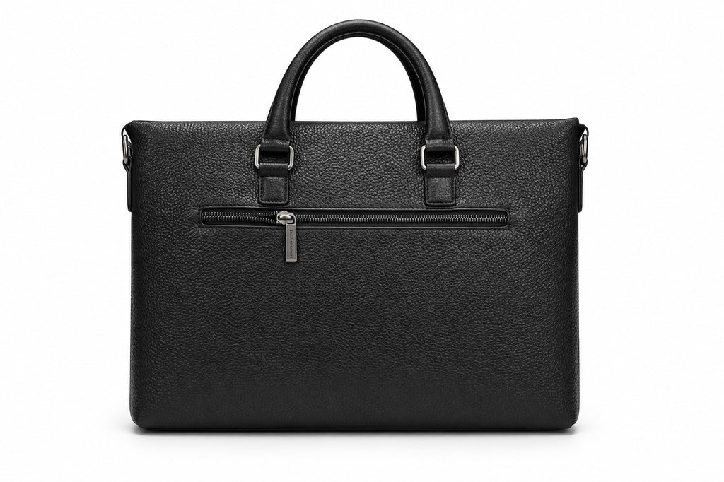 Barutti Bags & Accessories The Genova black full-grain leather slim briefcase with top handles and exterior zip pocket