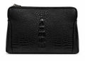 Barutti Bags & Accessories The Lecco black crocodile-embossed leather zip clutch with brass zipper and wrist loop.