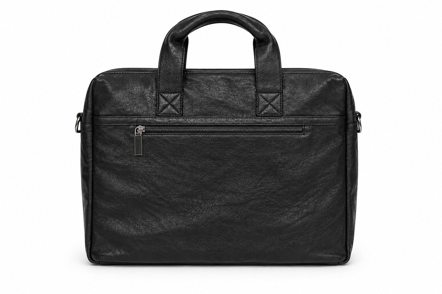 Barutti Bags & Accessories The Modena black full-grain leather laptop bag with top handles and exterior zip pocket.