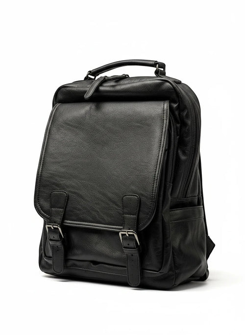 Barutti Bags & Accessories Padova black full-grain leather commuter backpack with brass zippers and laptop sleeve.