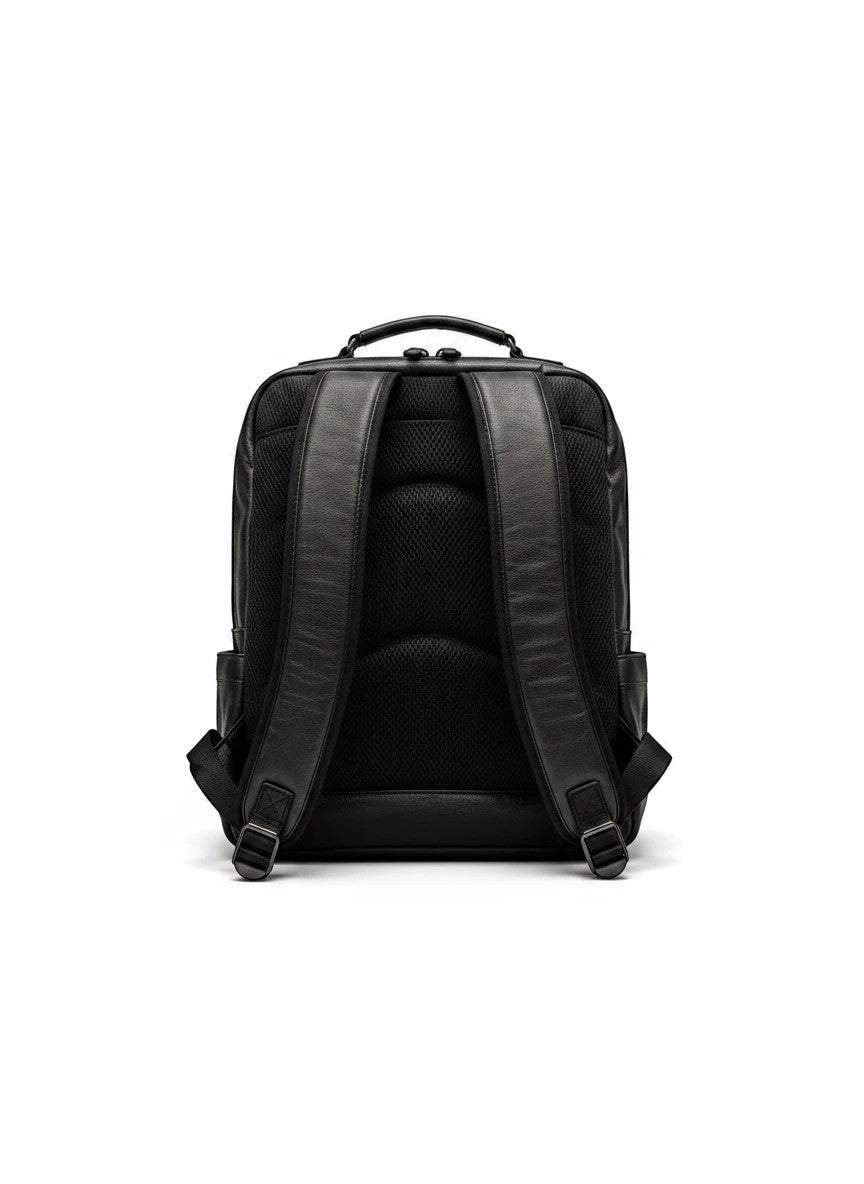 Barutti Bags & Accessories Padova black full-grain leather commuter backpack with padded back and shoulder straps.