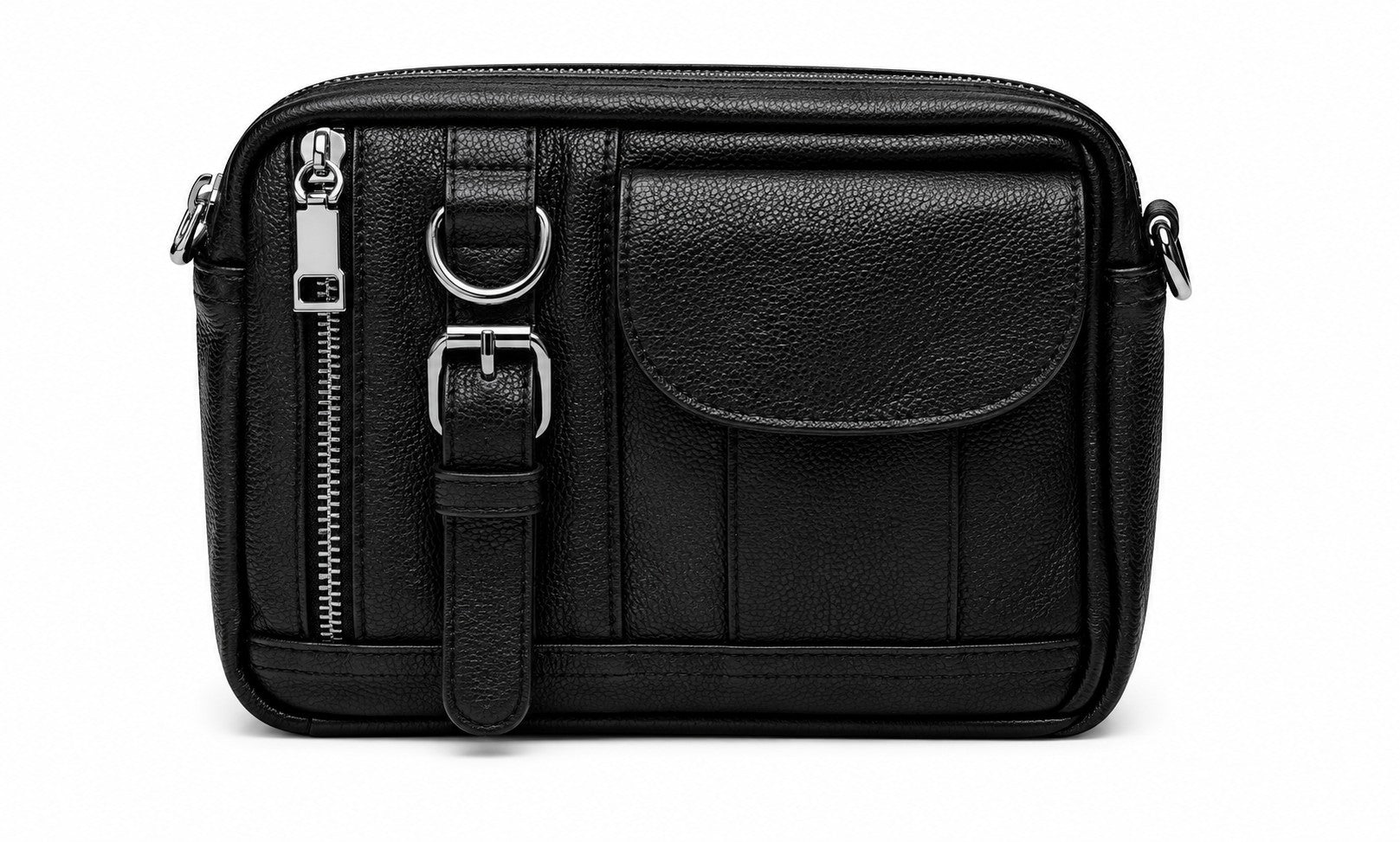 Barutti Bags & Accessories The Ravenna black pebbled full-grain leather camera crossbody bag with brass zippers.