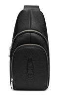 Barutti Bags & Accessories Sorrento black croc-embossed full-grain leather chest sling bag with brass zippers.
