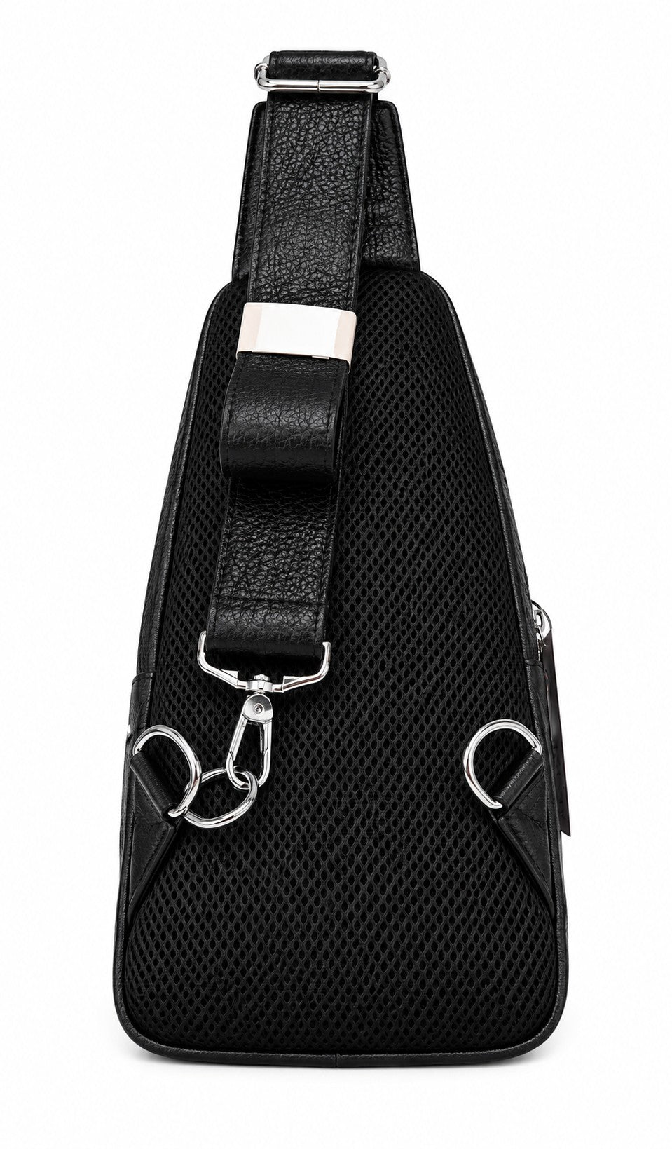 Barutti Bags & Accessories Sorrento black croc-embossed leather sling bag with adjustable strap and mesh back panel.