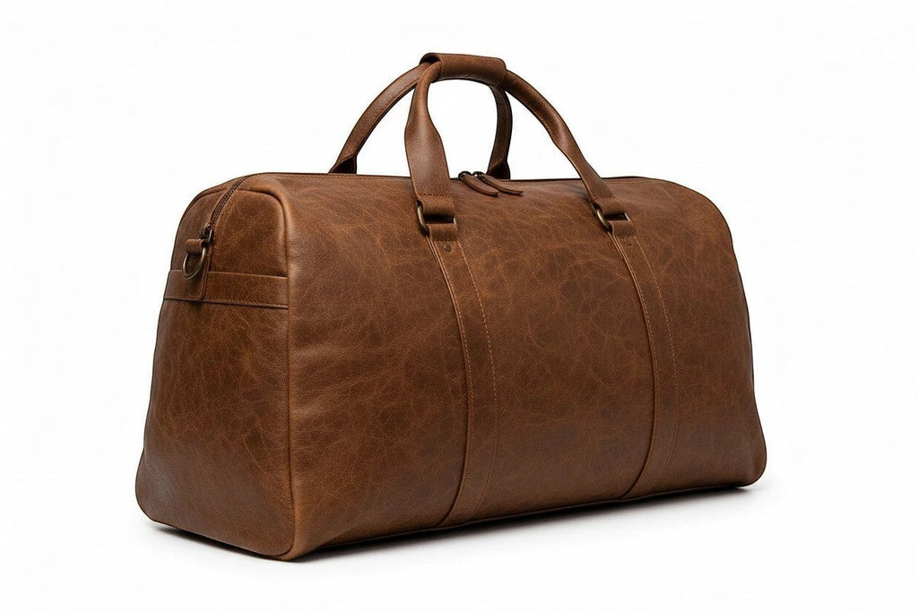 Barutti Bags & Accessories Toscana brown distressed full-grain leather weekender duffel bag with brass hardware.