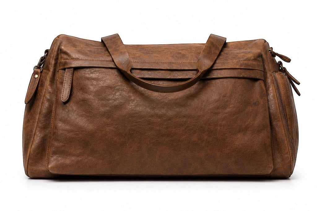 Barutti Bags & Accessories Toscana brown distressed full-grain leather weekender duffel bag with brass zippers.