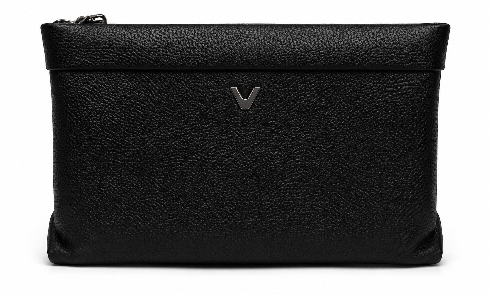 Barutti Bags & Accessories Trento black pebbled full-grain leather zip pouch with a minimalist metal logo accent.