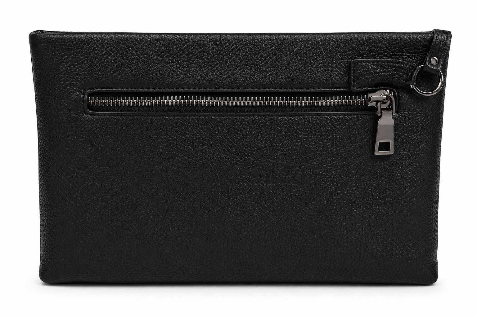 Barutti Bags & Accessories The Trento black pebbled full-grain leather zip pouch with a wrist loop and brass zipper.