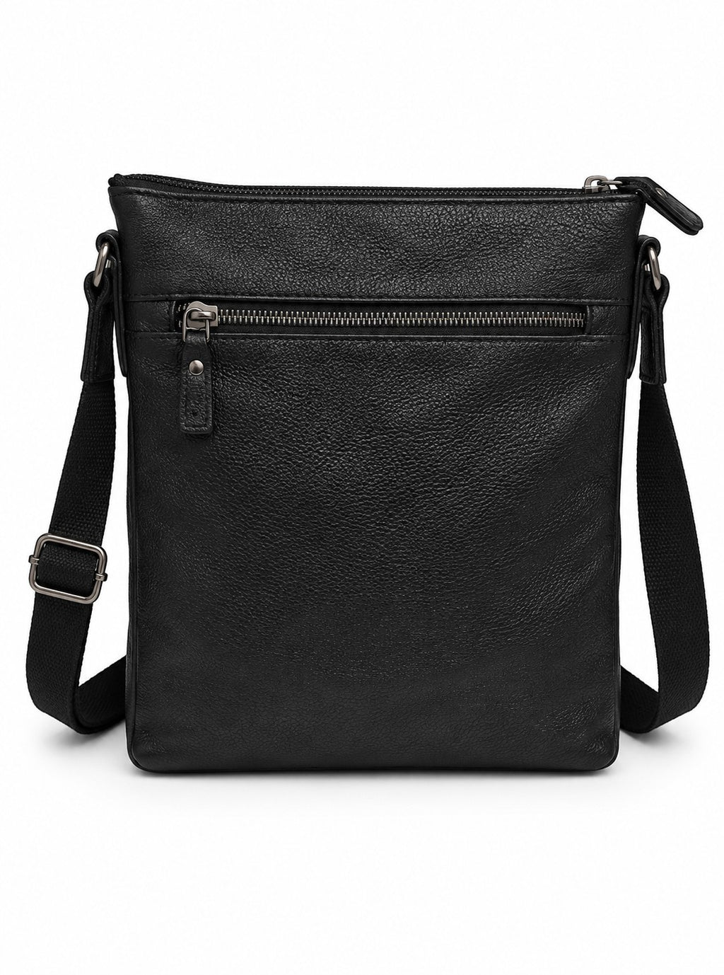 Barutti Bags & Accessories The Treviso black full-grain leather crossbody bag with adjustable strap and brass zippers.