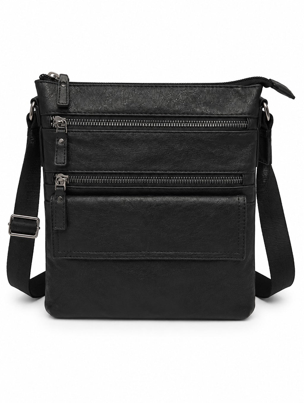 Barutti Bags & Accessories The Treviso black full-grain leather crossbody bag with brass zippers and adjustable strap
