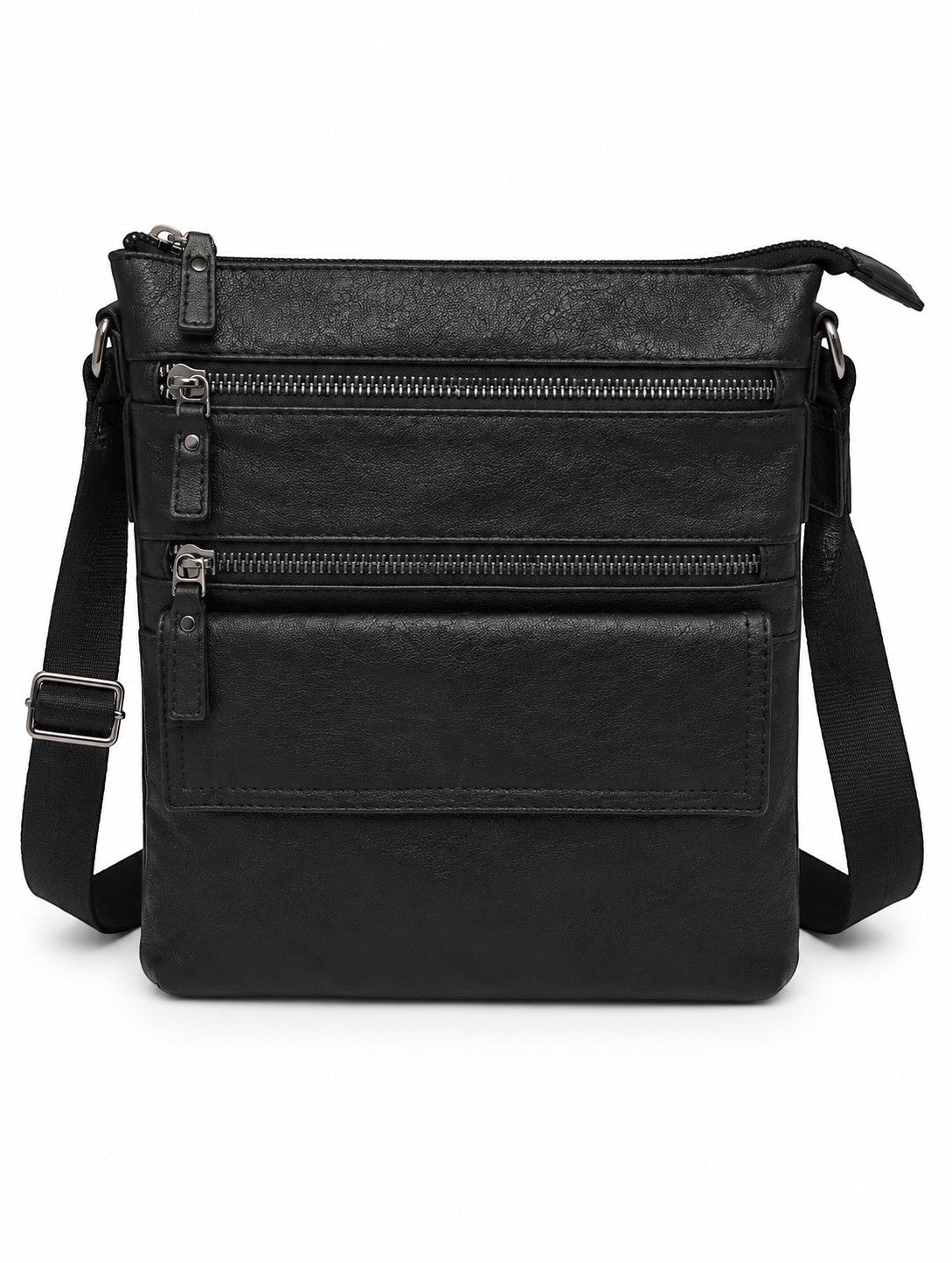 Barutti Bags & Accessories The Treviso black full-grain leather crossbody bag with brass zippers and adjustable strap