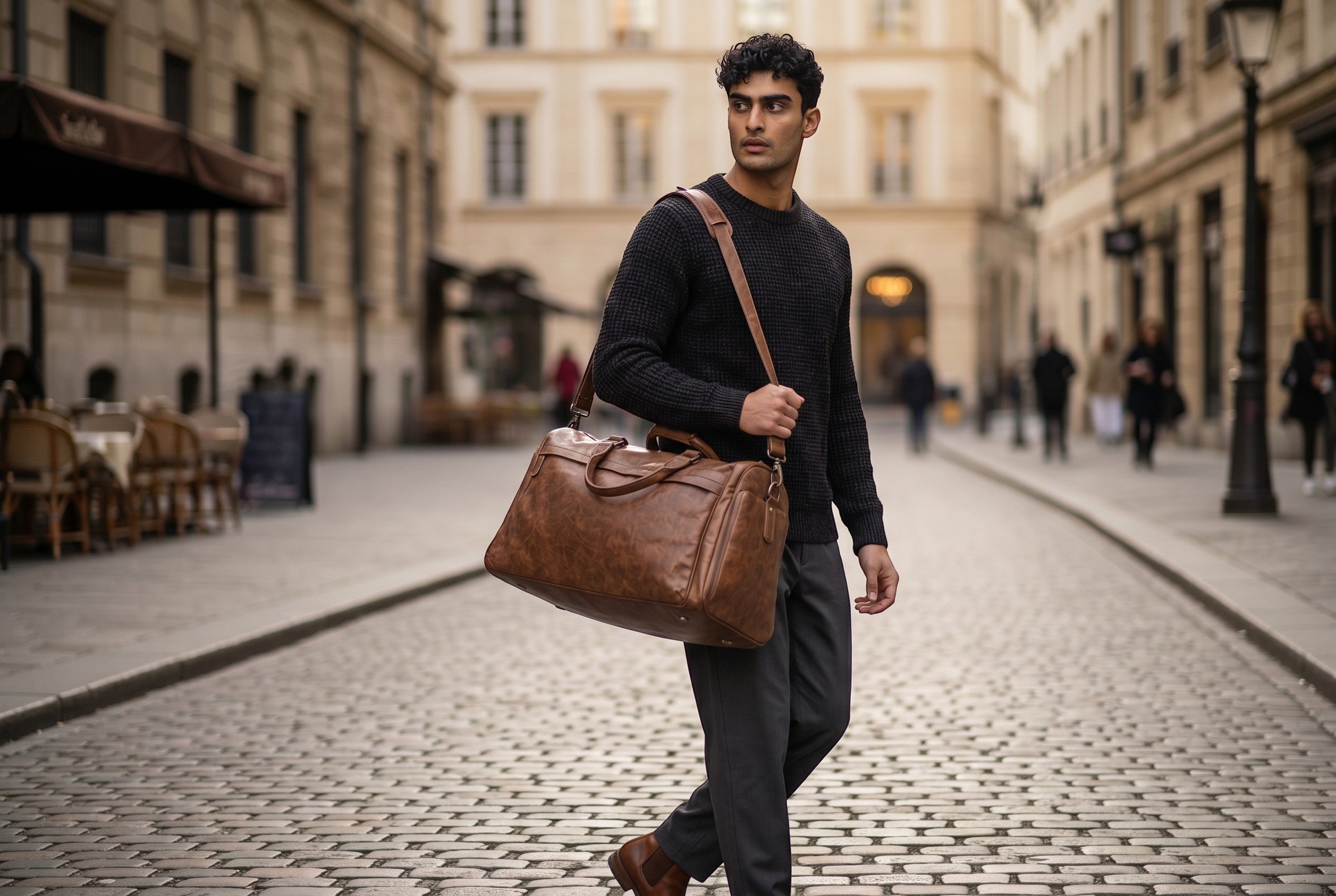 Barutti Bags & Accessories Toscana distressed full-grain leather weekender duffel bag with top handles and shoulder strap.
